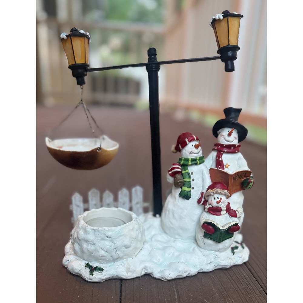 Yankee Candle Snowman Family Candle Holder with Lamp Posts Christmas Holiday